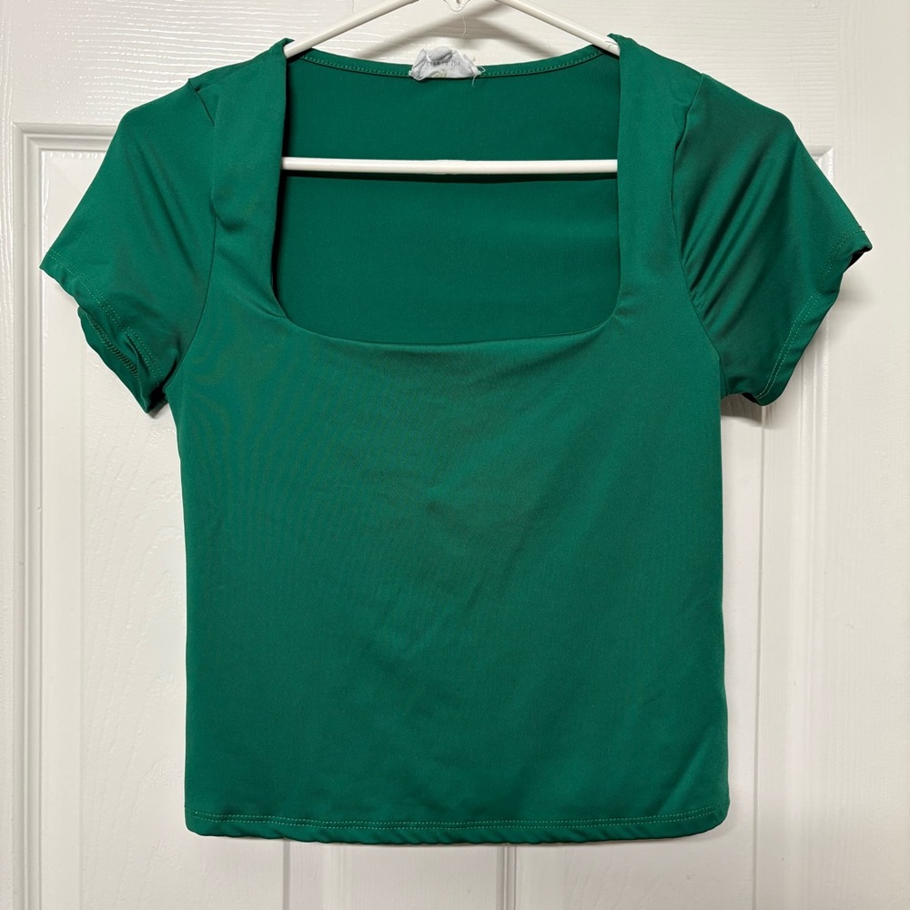 Green square neck shirt